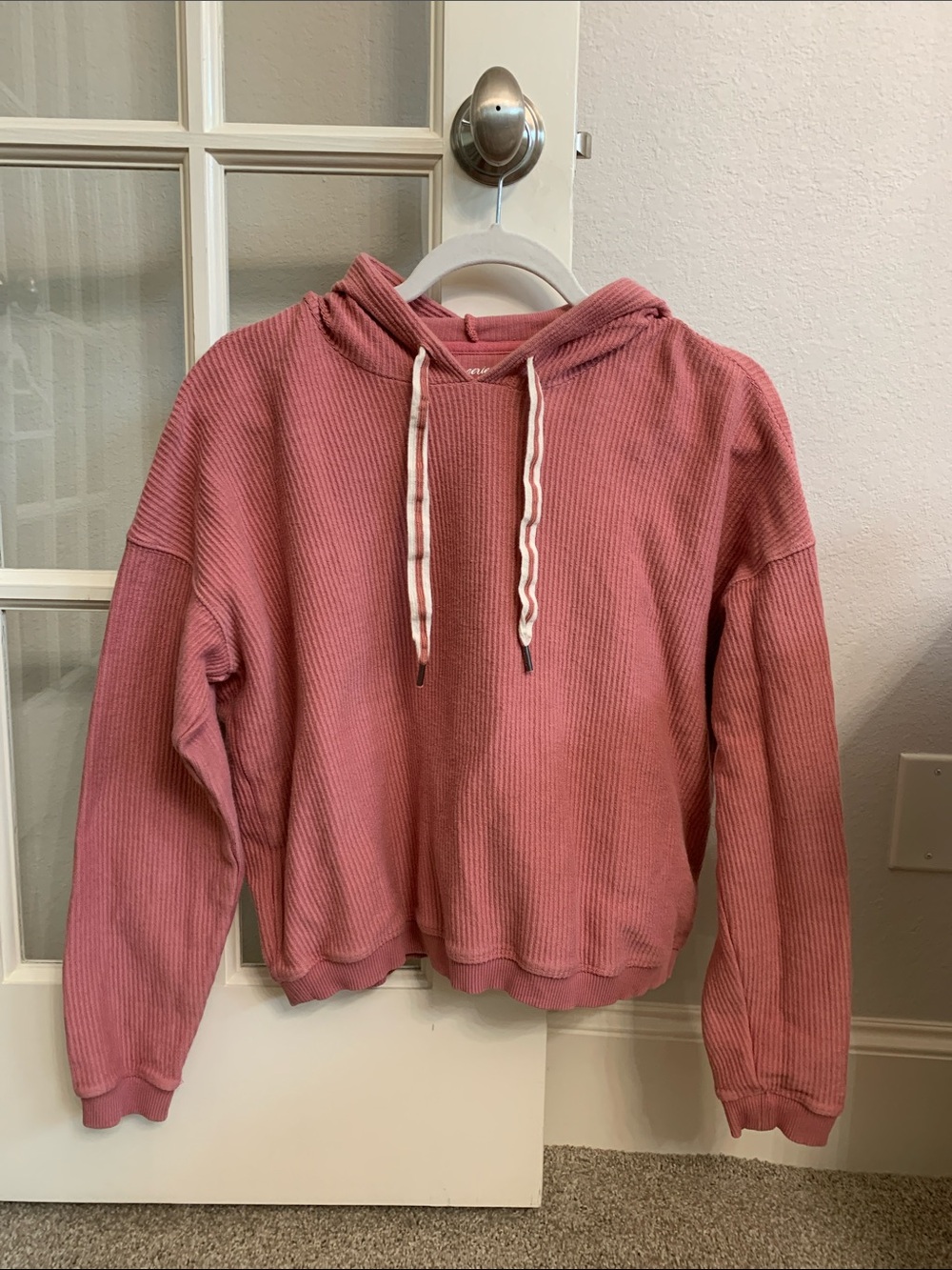aerie Rose Waffle-Knit Hooded Sweater